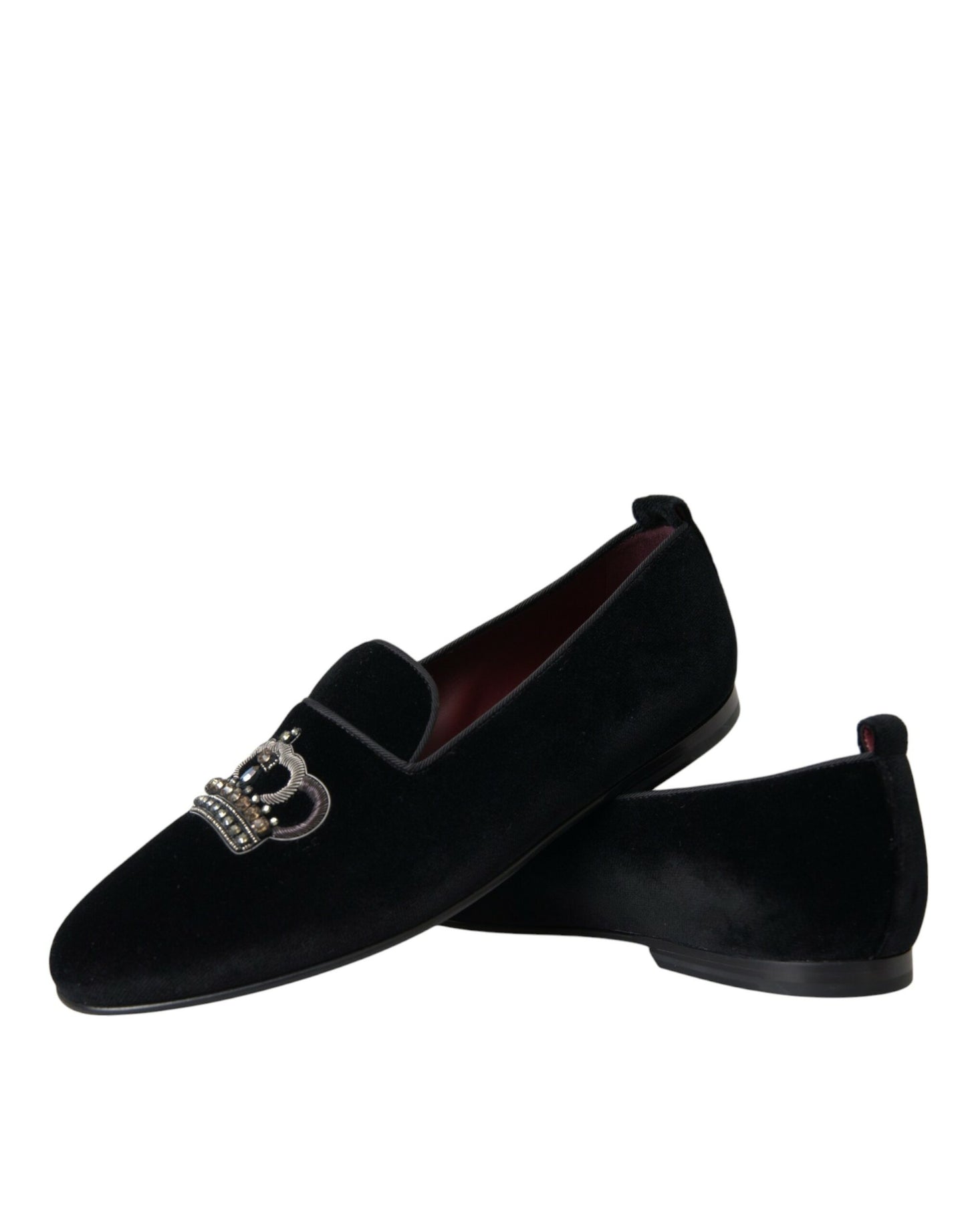 Dolce & Gabbana Zwarte Fluwelen Kristallen Kroon Heren Loafers Schoenen