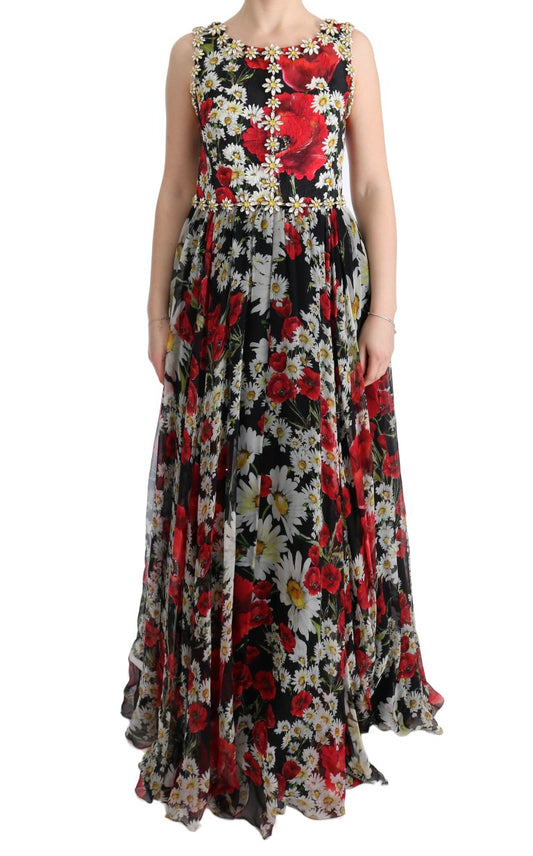 Dolce & Gabbana Maxi-jurk met bloemenprint, zonnebloemprint en kristallen