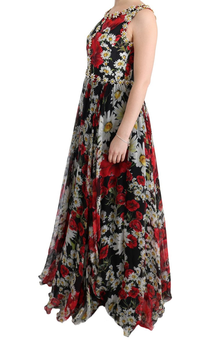 Dolce & Gabbana Maxi-jurk met bloemenprint, zonnebloemprint en kristallen