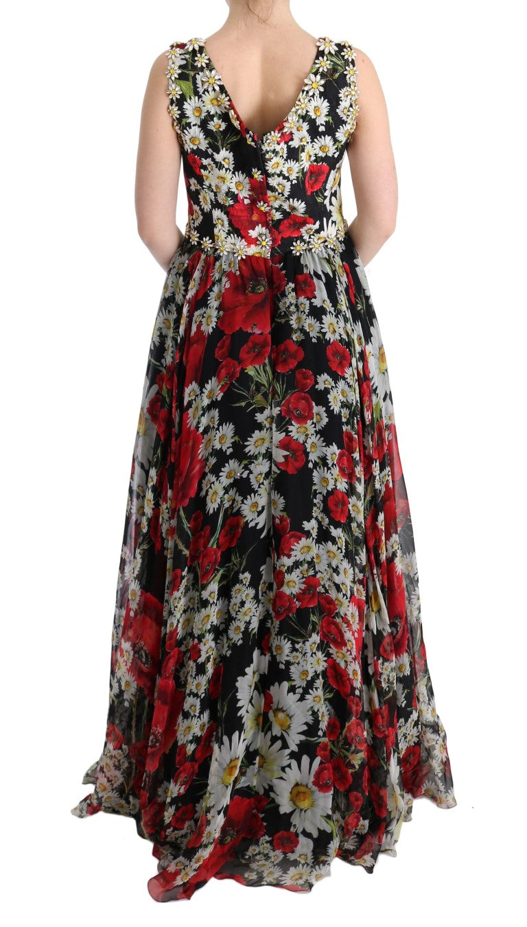 Dolce & Gabbana Maxi-jurk met bloemenprint, zonnebloemprint en kristallen