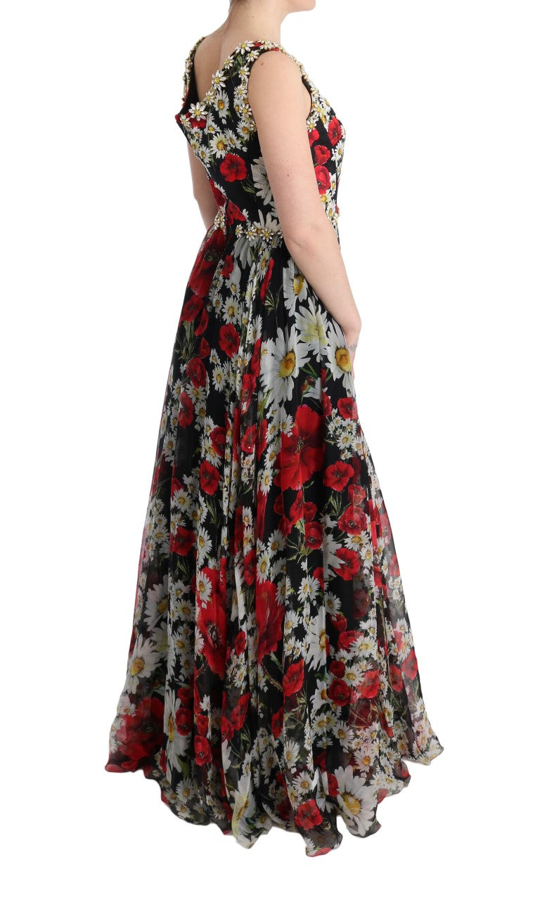 Dolce & Gabbana Maxi-jurk met bloemenprint, zonnebloemprint en kristallen