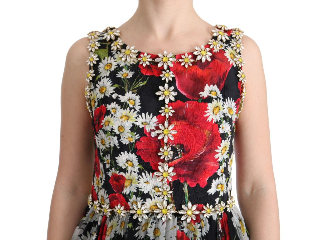 Dolce & Gabbana Maxi-jurk met bloemenprint, zonnebloemprint en kristallen