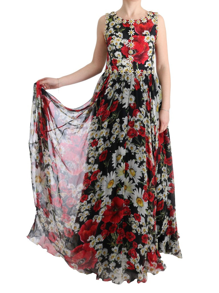 Dolce & Gabbana Maxi-jurk met bloemenprint, zonnebloemprint en kristallen