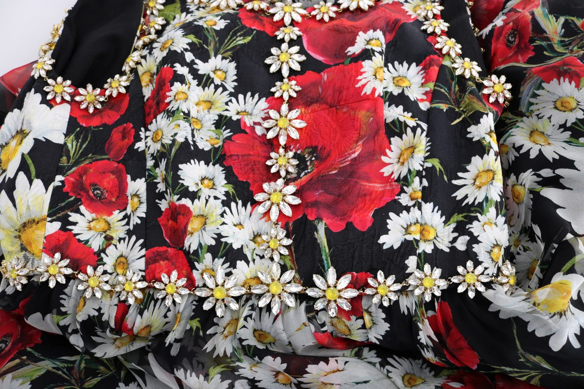 Dolce & Gabbana Maxi-jurk met bloemenprint, zonnebloemprint en kristallen