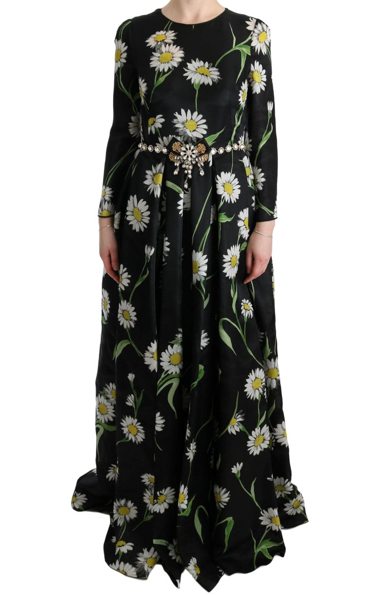 Dolce & Gabbana Elegante Zonnebloem Maxi-jurk met Kristallen