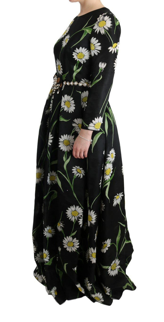 Dolce & Gabbana Elegante Zonnebloem Maxi-jurk met Kristallen