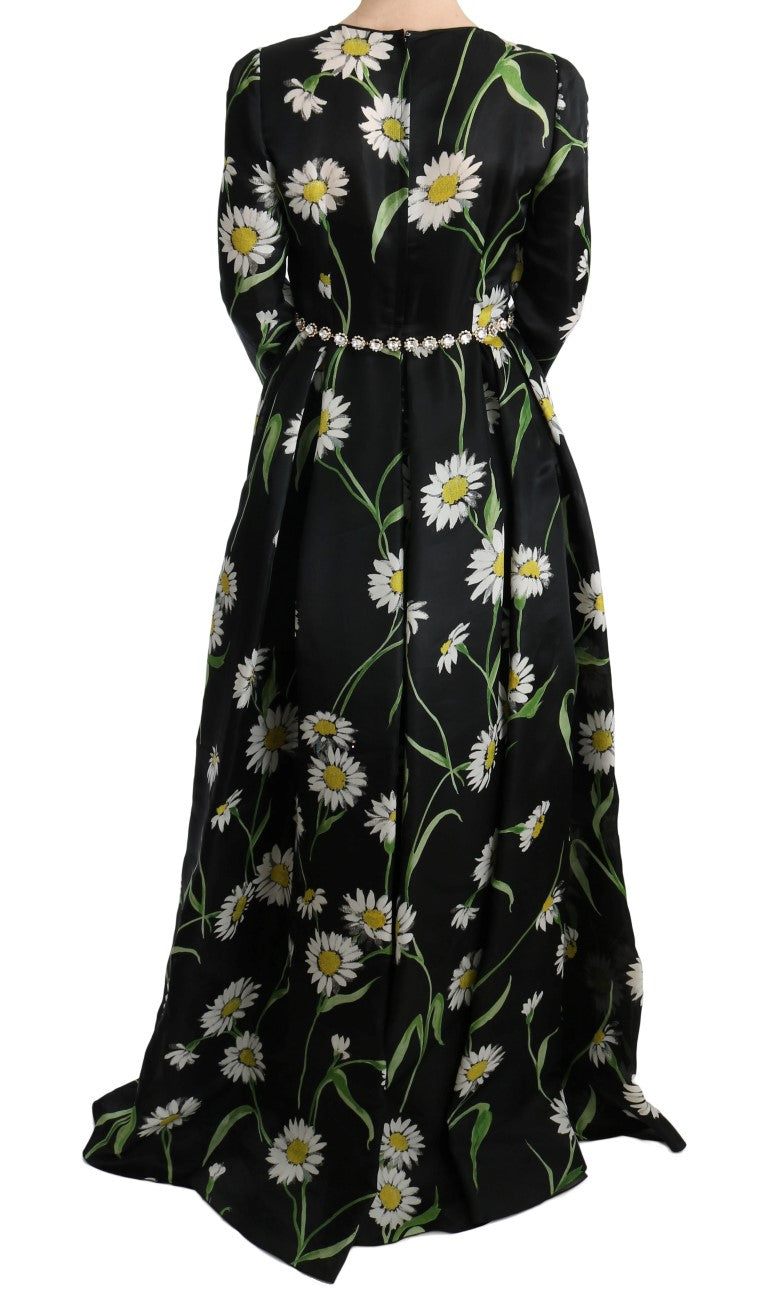 Dolce & Gabbana Elegante Zonnebloem Maxi-jurk met Kristallen