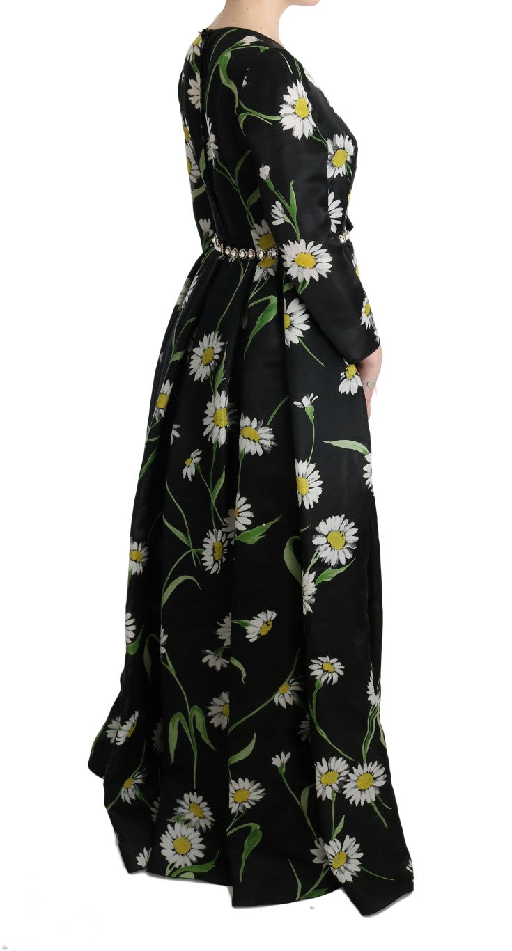 Dolce & Gabbana Elegante Zonnebloem Maxi-jurk met Kristallen