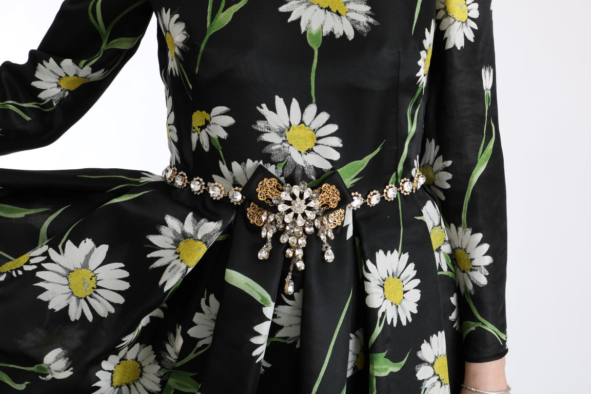 Dolce & Gabbana Elegante Zonnebloem Maxi-jurk met Kristallen