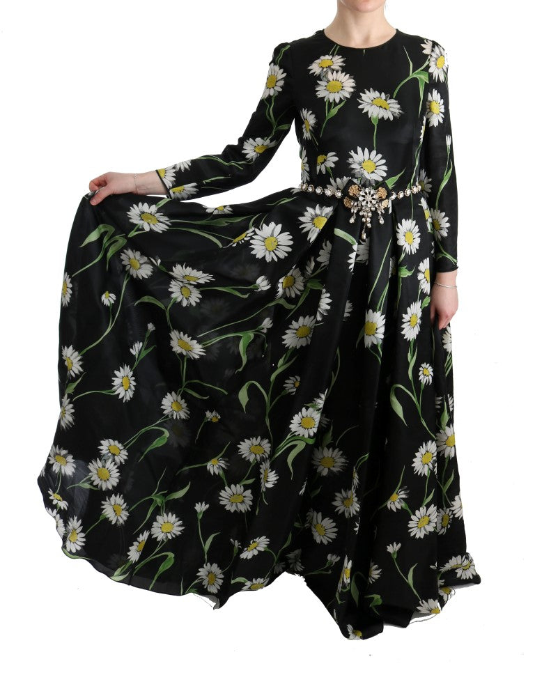 Dolce & Gabbana Elegante Zonnebloem Maxi-jurk met Kristallen