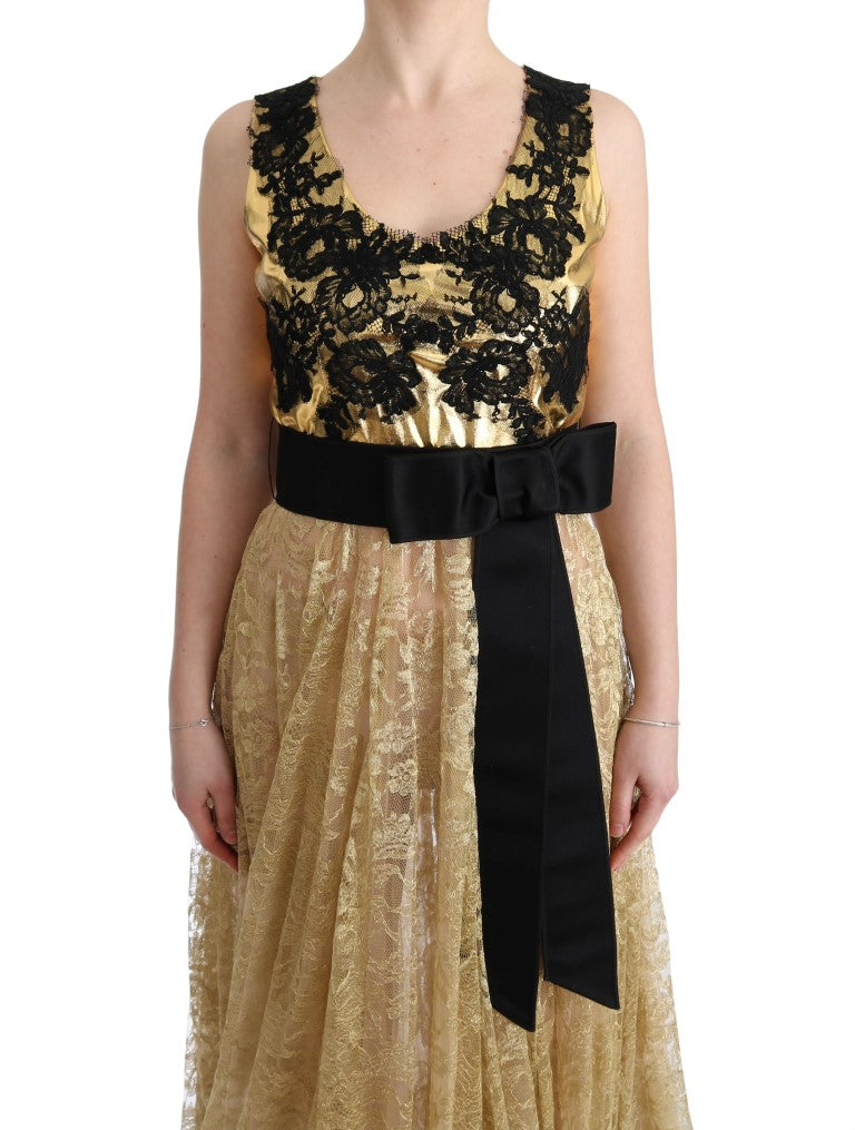 Dolce & Gabbana Elegant Gold Floral Lace Gown Dress