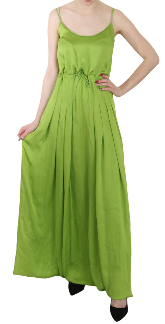 Dsquared² Green Spaghetti Strap Long A-line Pleated Dress