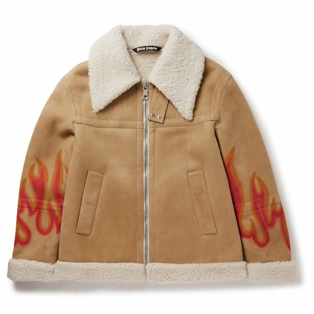 Palm Angels Flame Accented Suède Shearling Jack