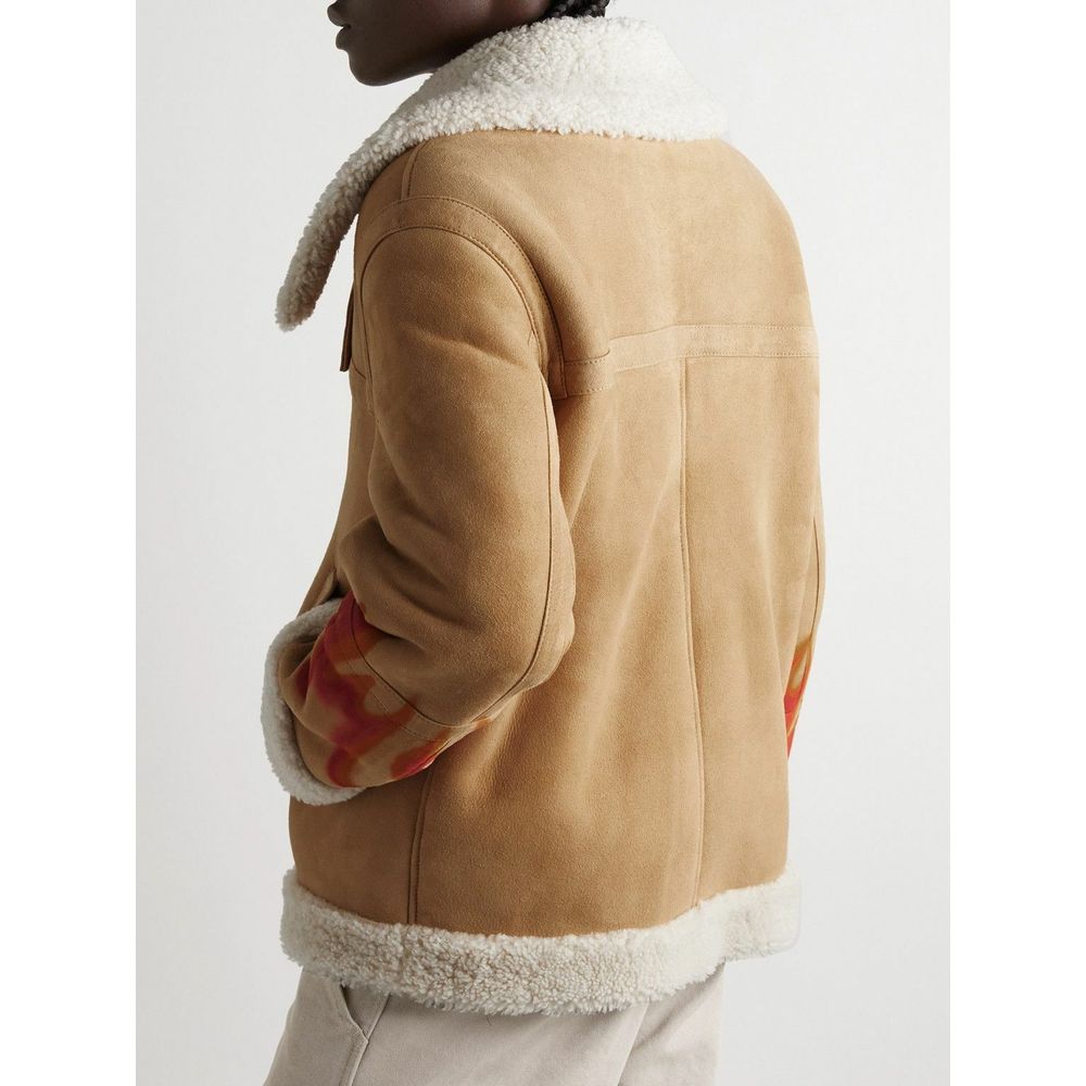 Palm Angels Flame Accented Suède Shearling Jack