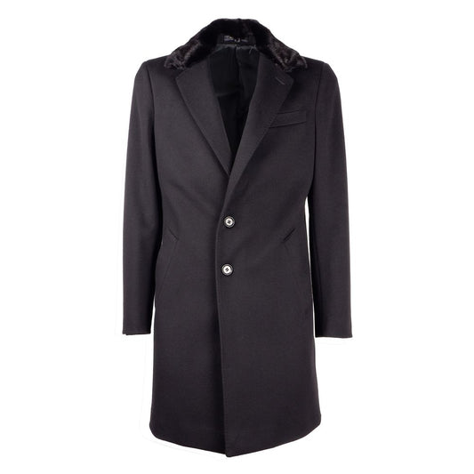 Made in Italy Elegant Virgin Wool Coat with Mink Fur Collar