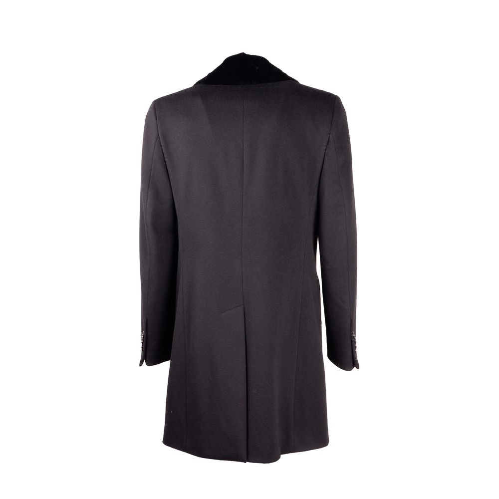 Made in Italy Elegant Virgin Wool Coat with Mink Fur Collar