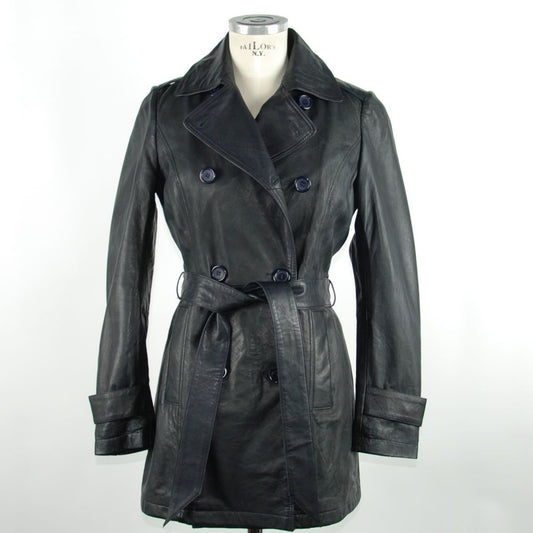 Emilio Romanelli Blauwe leren dames trenchcoat