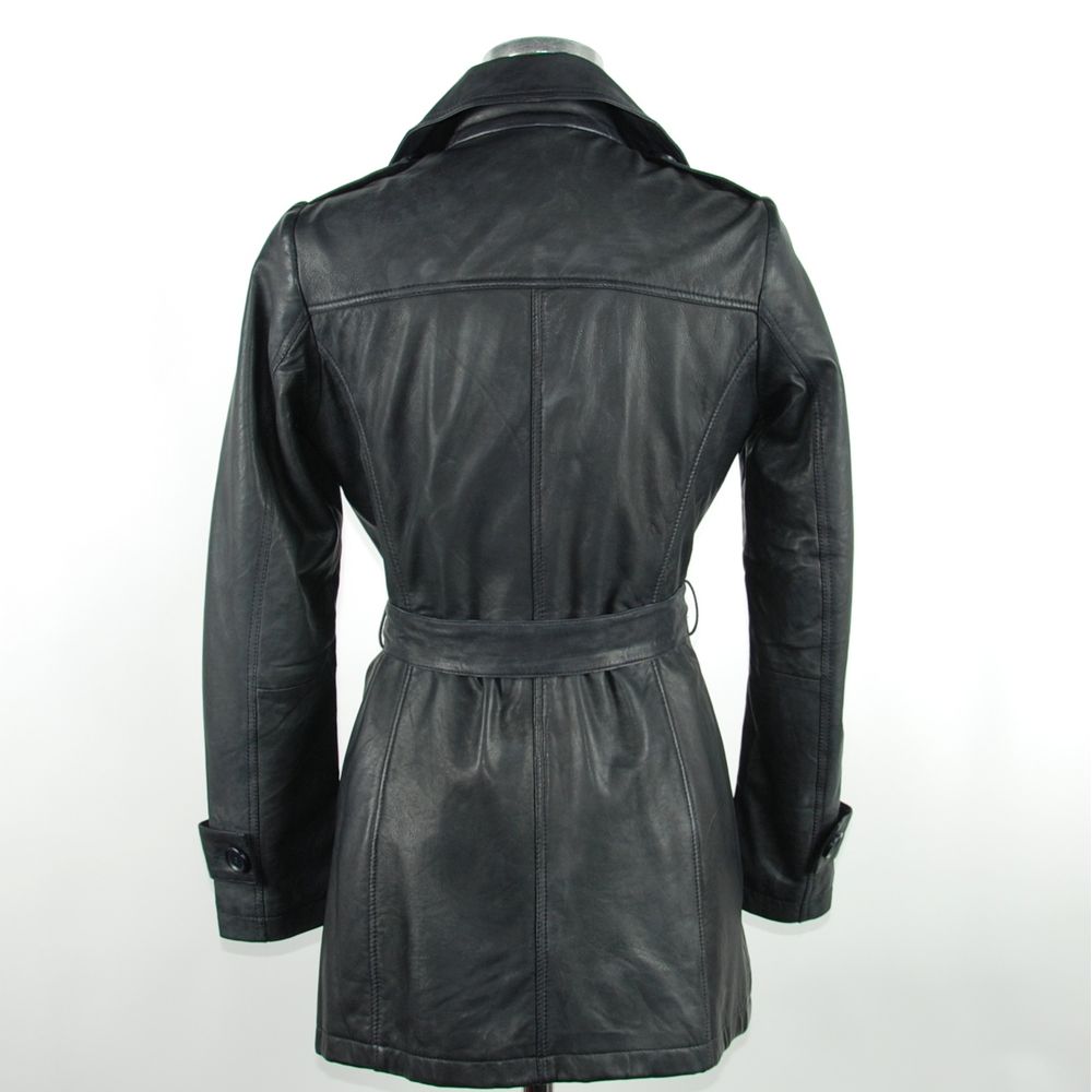 Emilio Romanelli Blauwe leren dames trenchcoat