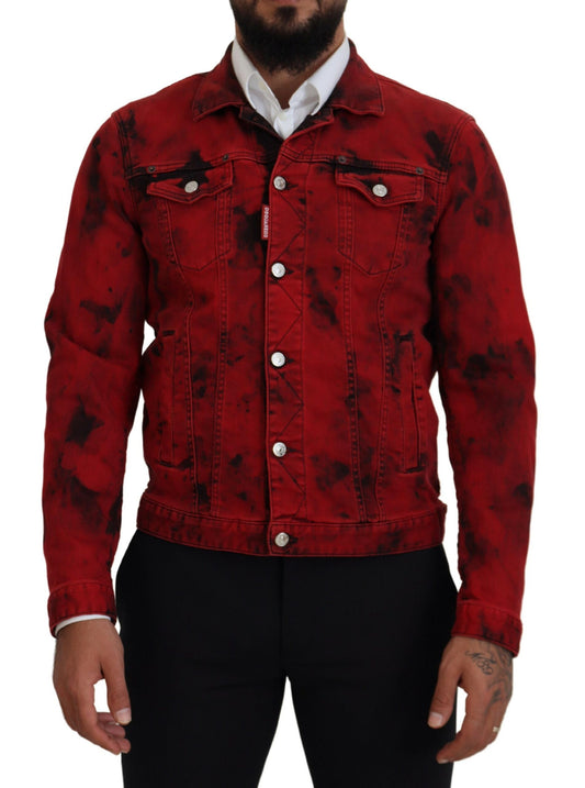 Dsquared² Rood Zwart Tie Dye Kraag Heren Denim Jack