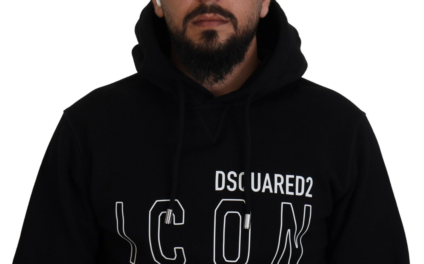 Dsquared² Black Cotton Hooded Printed Men Pullover Sweater