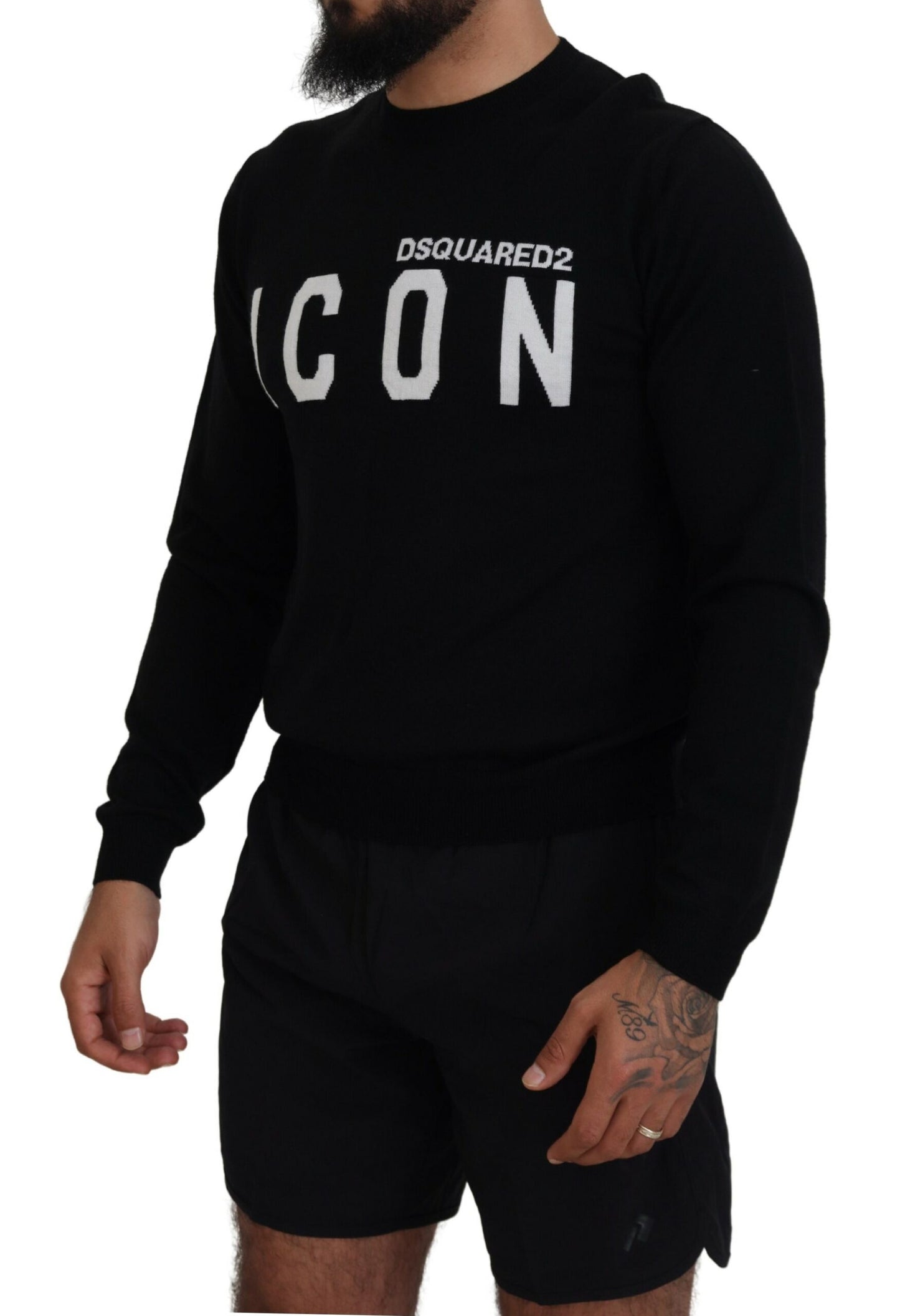 Dsquared² Zwart Logo Print Lange Mouwen Heren Pullover Sweater