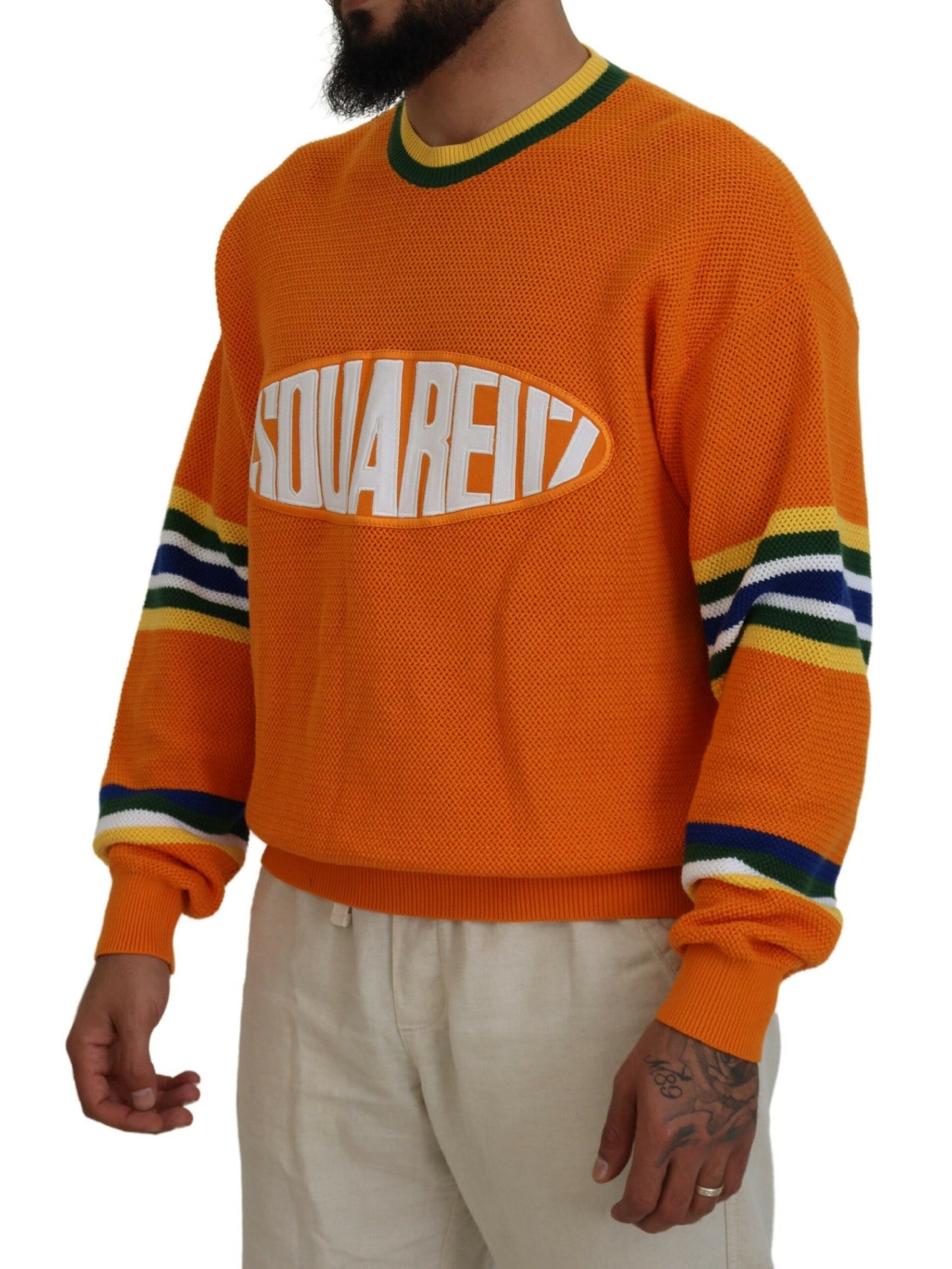 Dsquared² Oranje Bedrukte Lange Mouwen Heren Pullover Trui