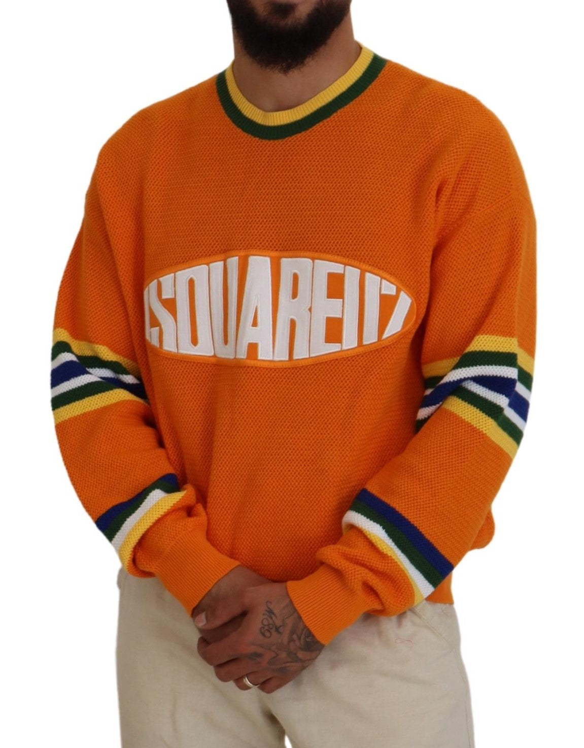 Dsquared² Oranje Bedrukte Lange Mouwen Heren Pullover Trui