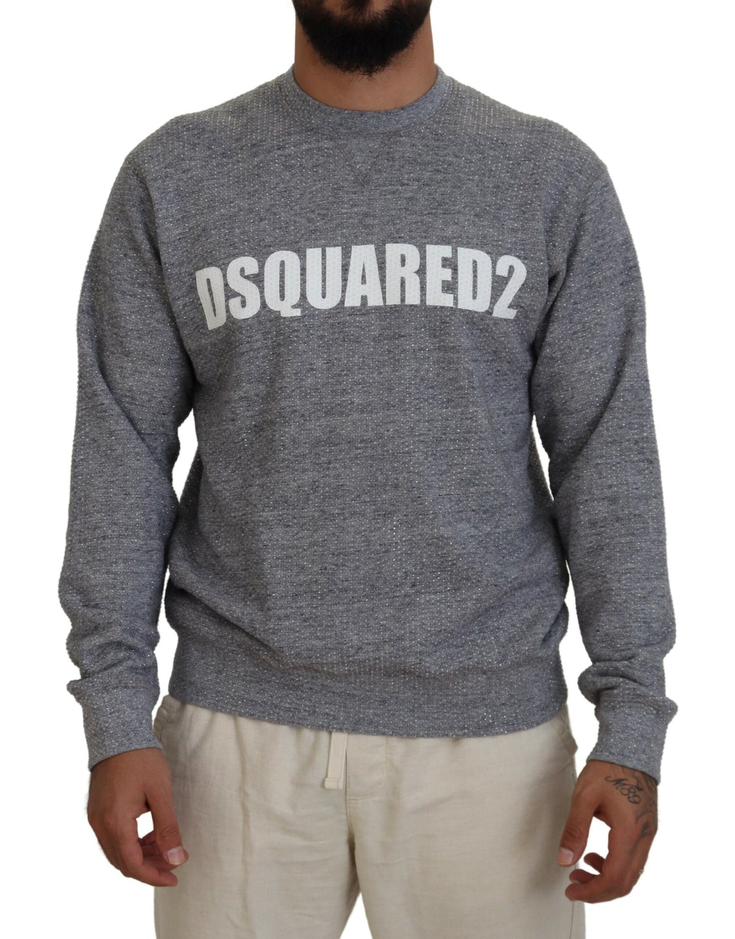 Dsquared² Grijze Kristalversiering Heren Pullover Trui