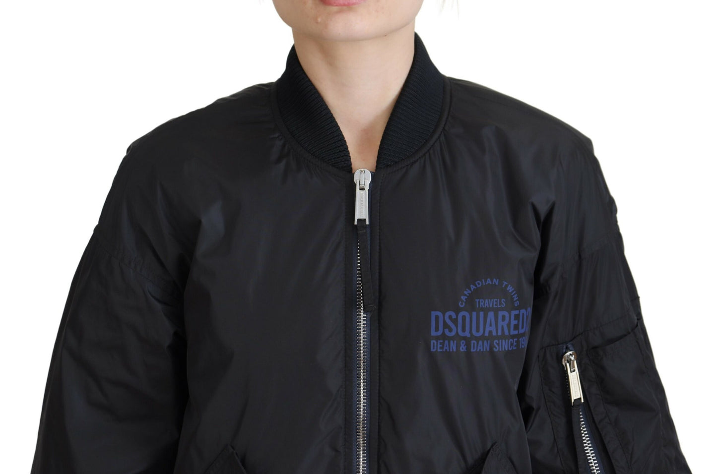 Dsquared² Zwart Logo Print Full Zip Dames Bomberjack