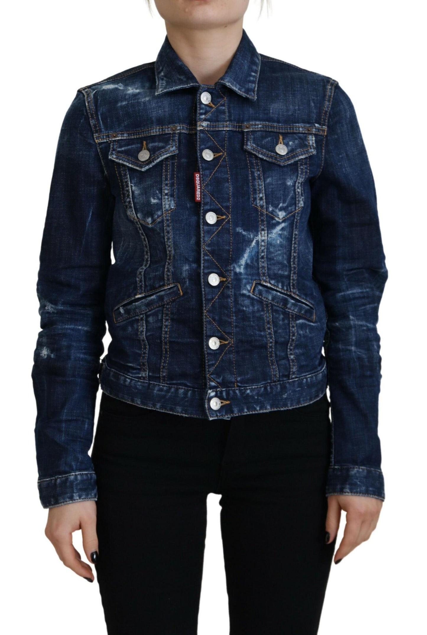 Dsquared² Blue Icon bedrukte distressed denim jas