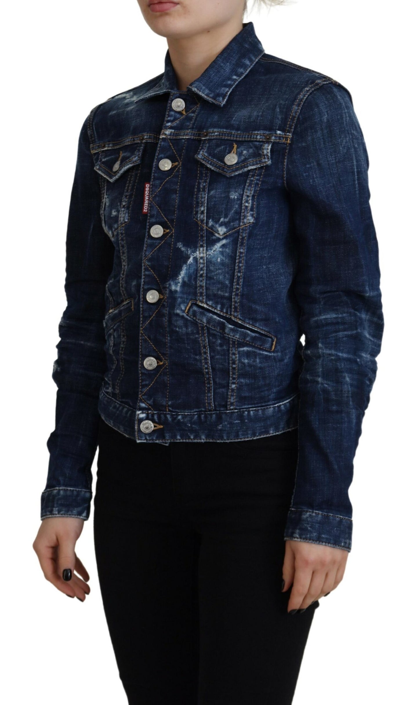 Dsquared² Blue Icon bedrukte distressed denim jas