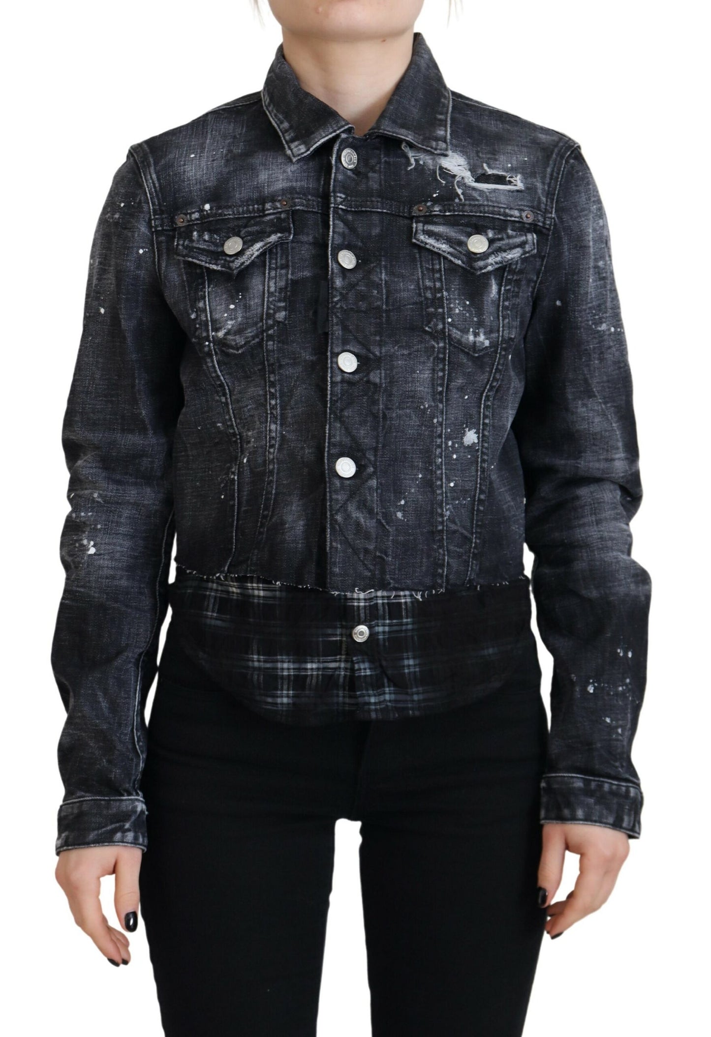 Dsquared² Grijs gewassen katoenen denim jack met distressed effect