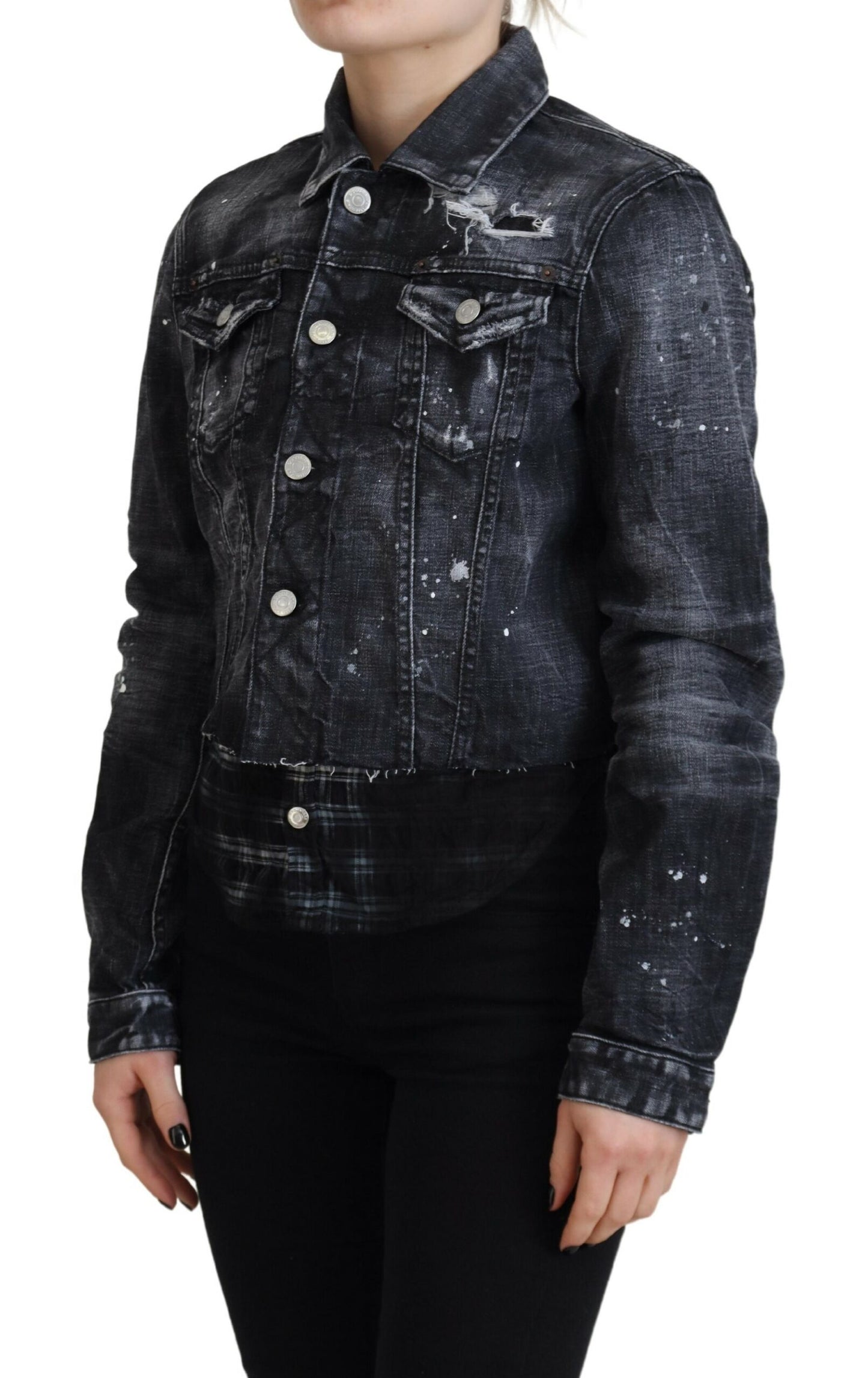 Dsquared² Grijs gewassen katoenen denim jack met distressed effect