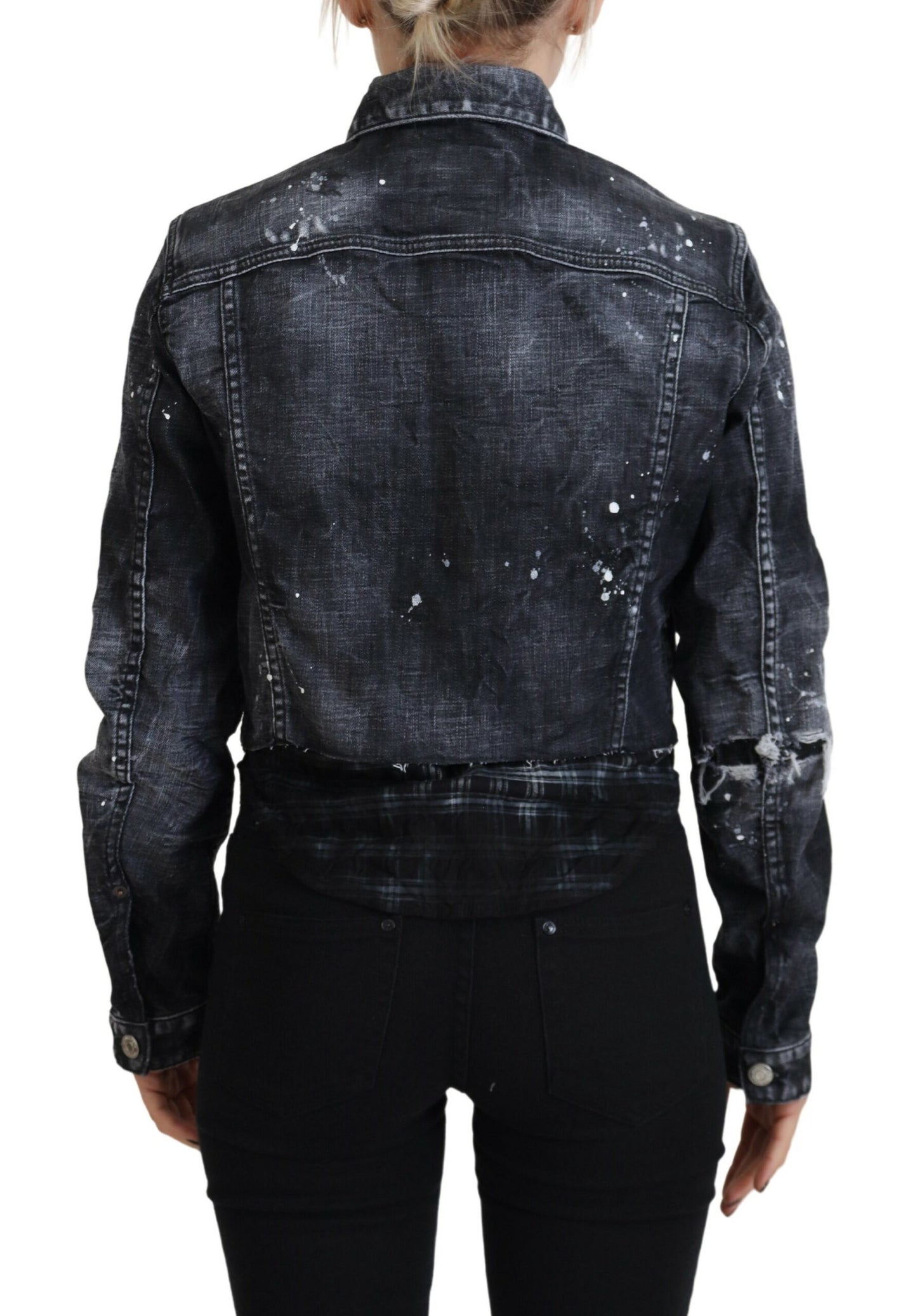 Dsquared² Grijs gewassen katoenen denim jack met distressed effect