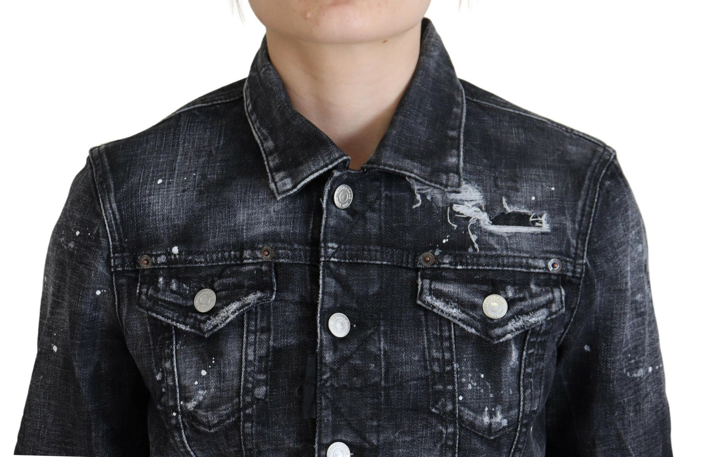 Dsquared² Grijs gewassen katoenen denim jack met distressed effect