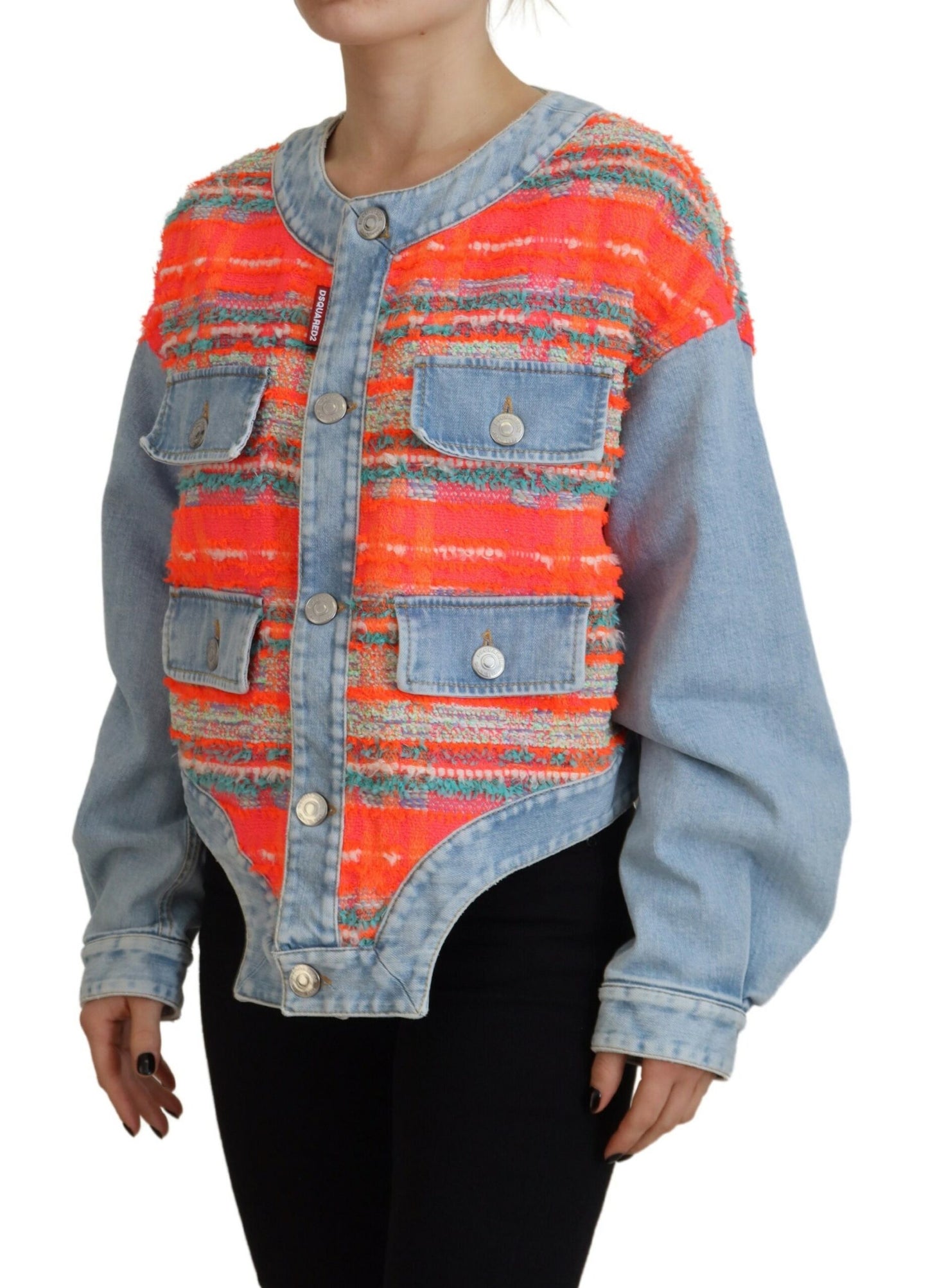 Dsquared² Oranje Blauw Paneel Knoop Voorkant Denim Jack