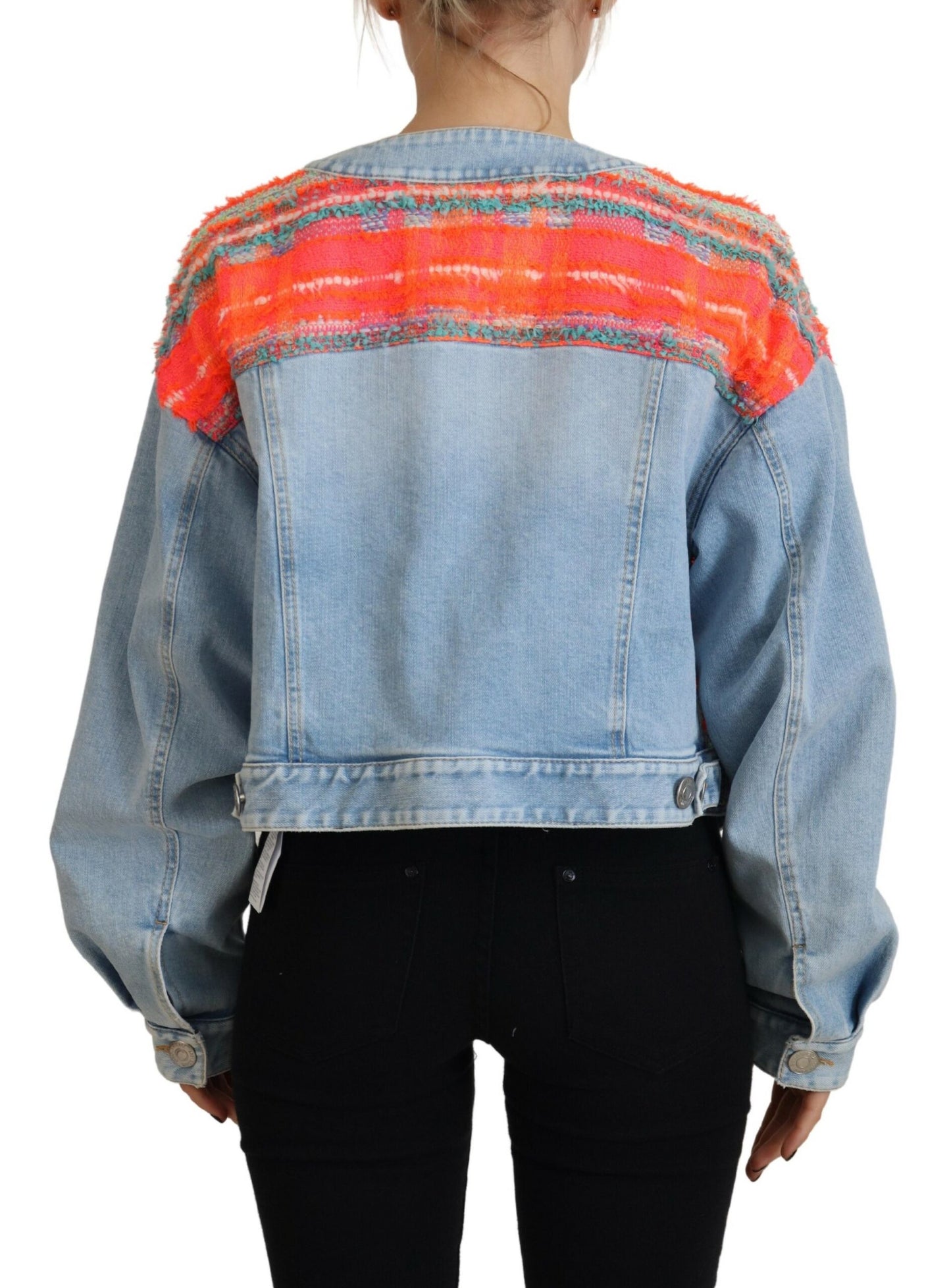 Dsquared² Oranje Blauw Paneel Knoop Voorkant Denim Jack