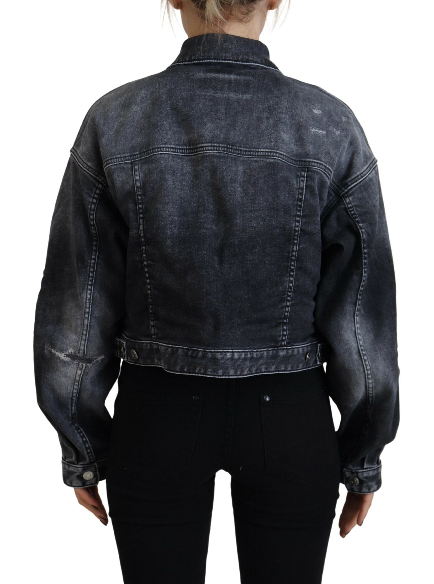 Dsquared² Grijs gewassen katoenen cropped denimjack