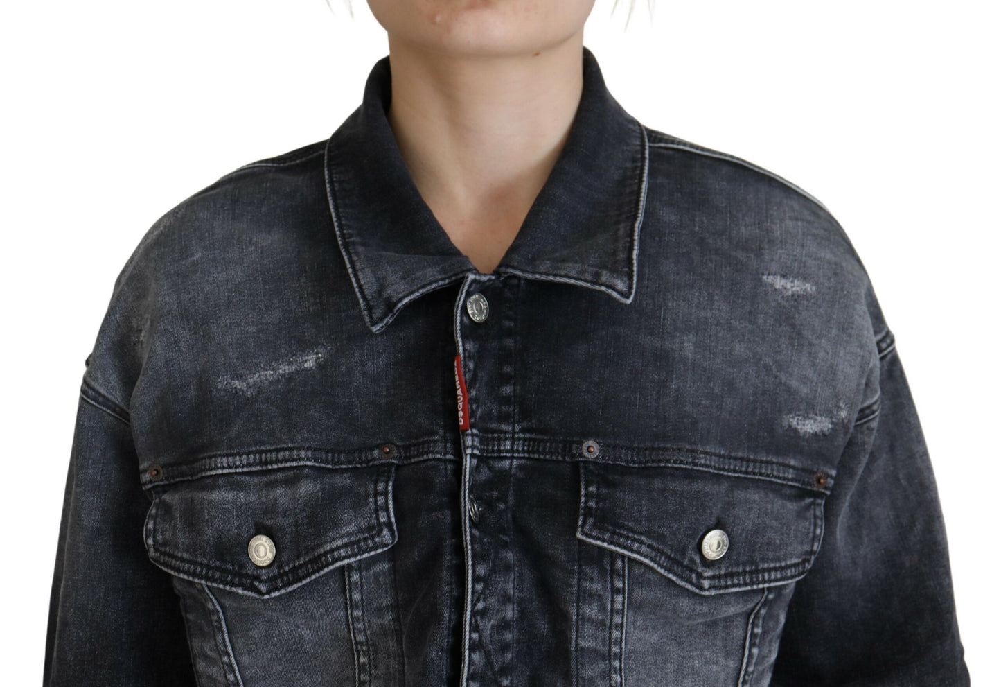 Dsquared² Grijs gewassen katoenen cropped denimjack