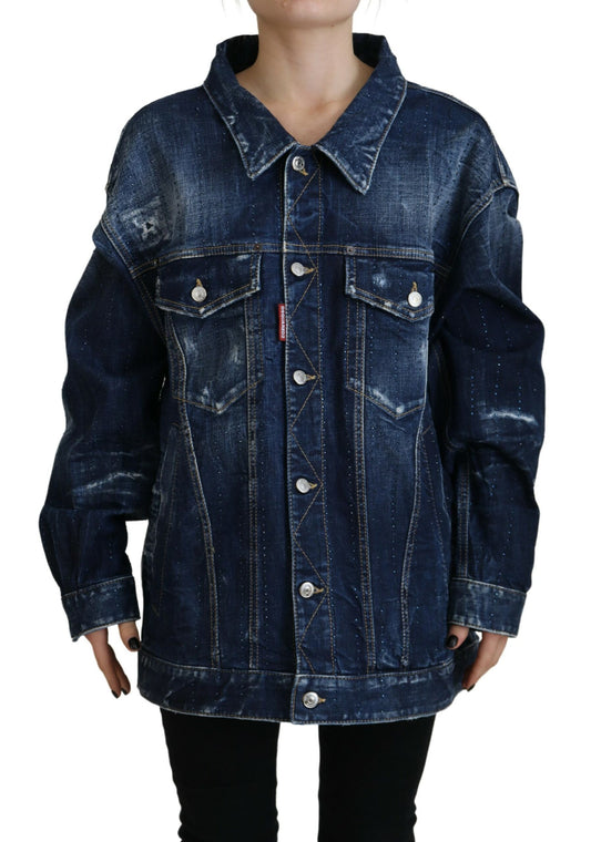 Dsquared² Blauw Versleten Kraag Denim Jack