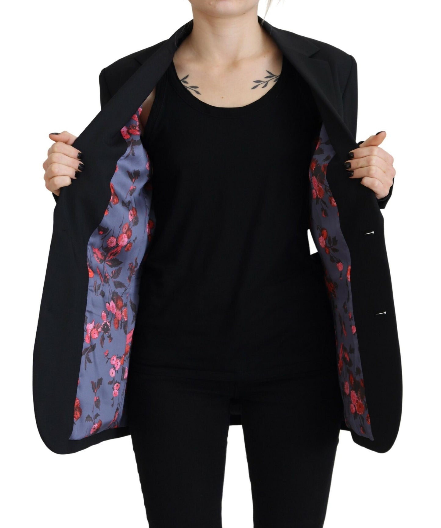 Dsquared² Zwarte Bloemen Enkelrijs Jas Blazer