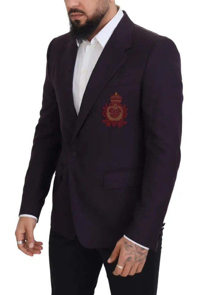 Dolce & Gabbana Purple Logo Single Breasted Wool Blazer