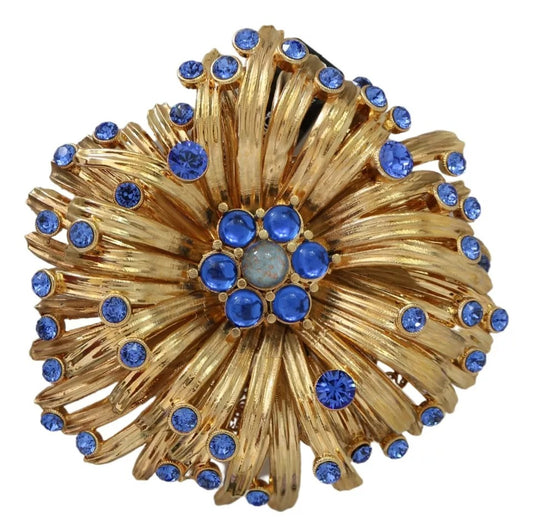 Dolce & Gabbana Goud Messing Blauwe Kristallen Versierde Sieraden Broche