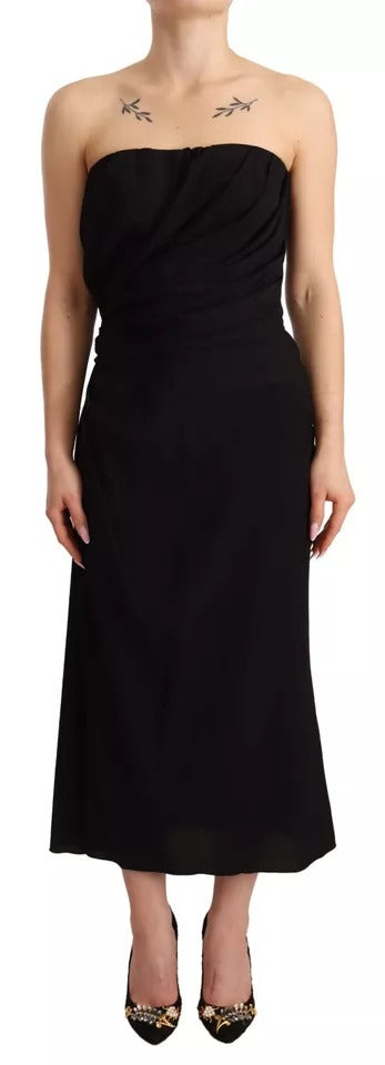 Dolce & Gabbana Black Silk Stretch Strapless Sheath Midi Dress