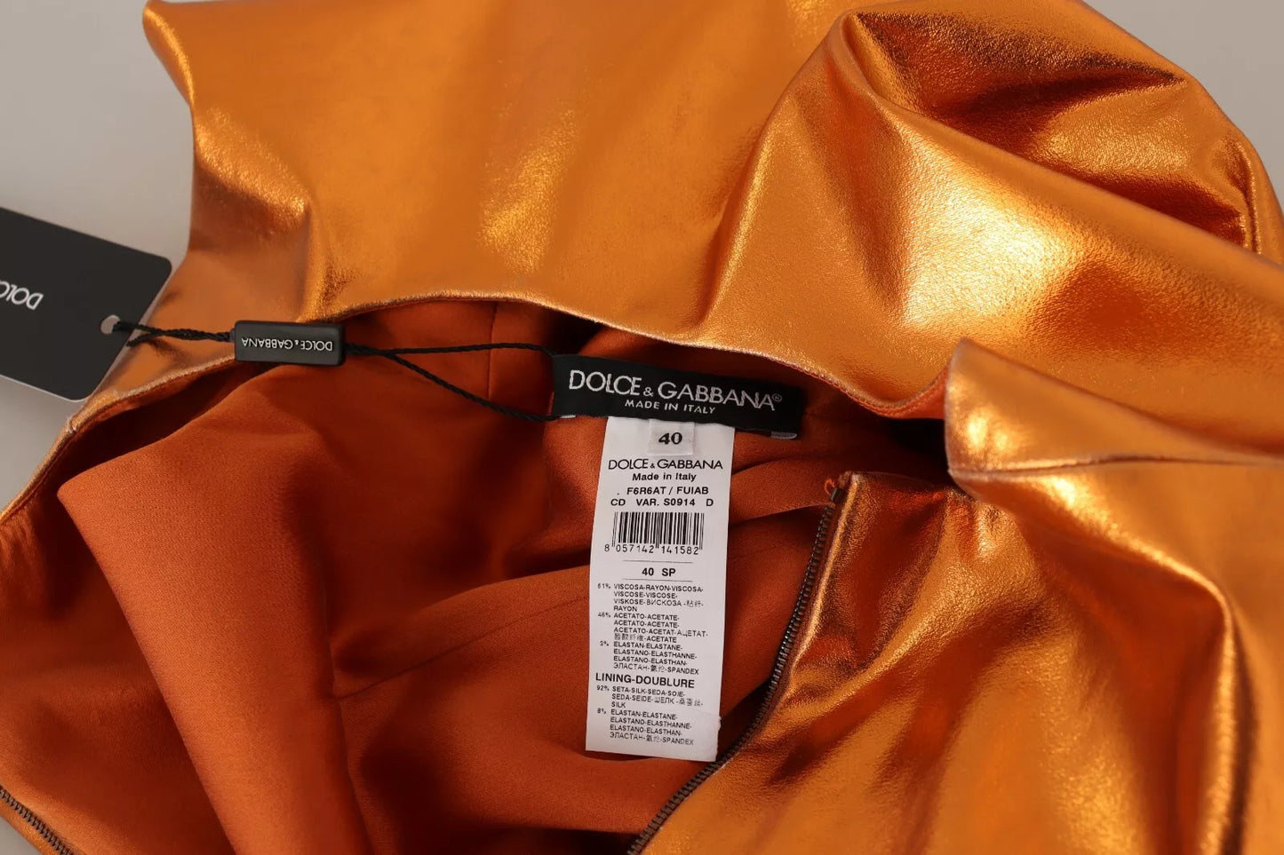 Dolce & Gabbana Metallic Orange Sleeveless Sheath Dress