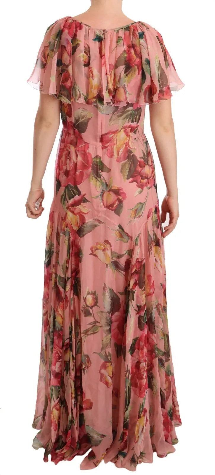 Dolce & Gabbana roze zijden bloemenprint gelaagde maxi-jurk