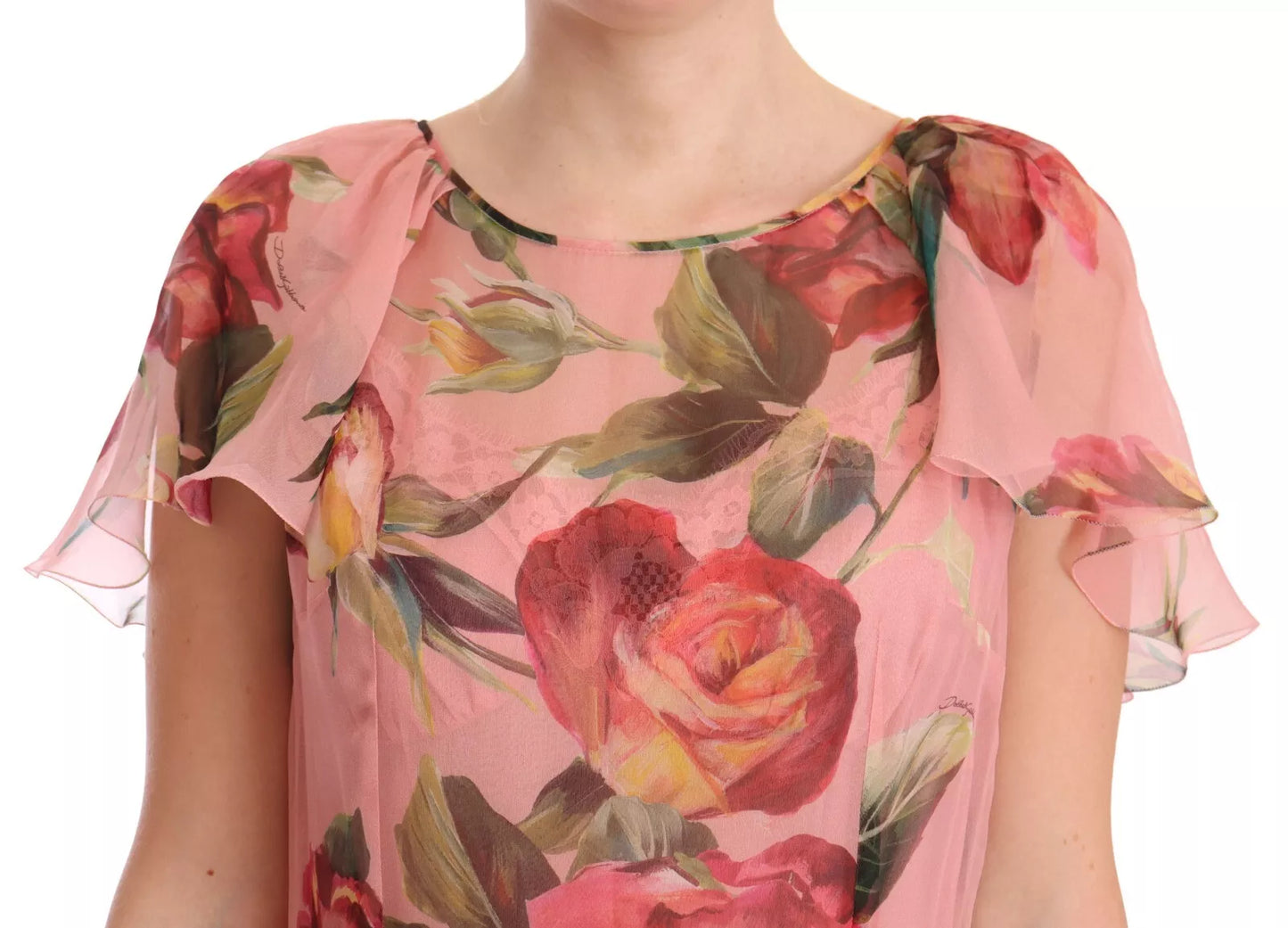 Dolce & Gabbana roze zijden bloemenprint gelaagde maxi-jurk