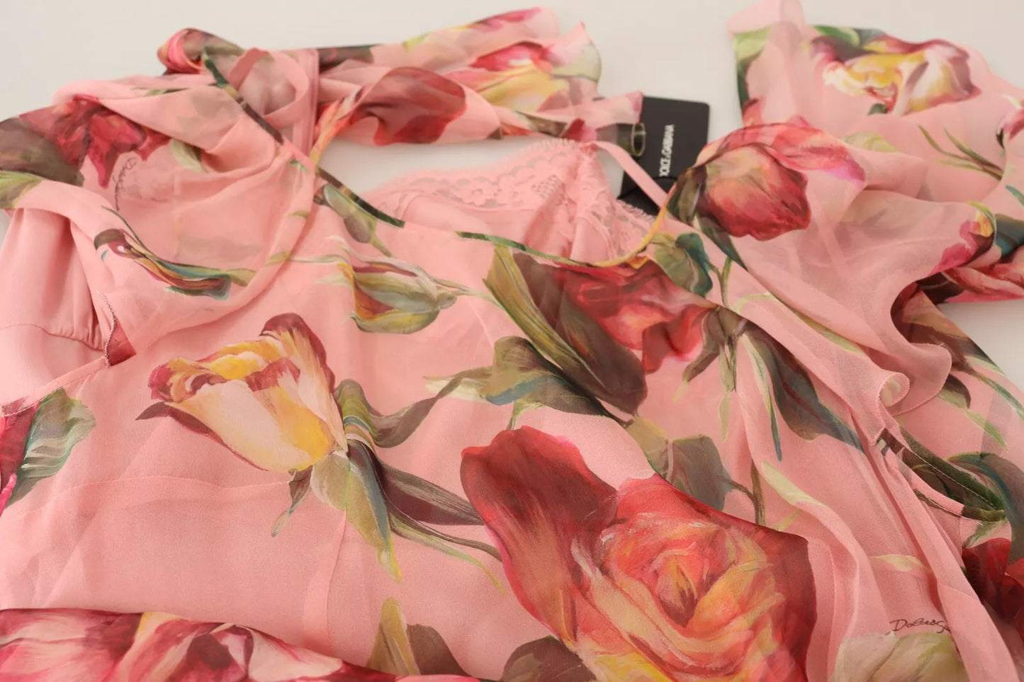 Dolce & Gabbana roze zijden bloemenprint gelaagde maxi-jurk