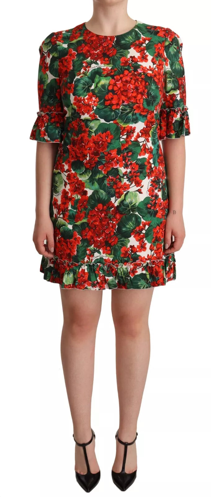 Dolce & Gabbana Roodgroene Portofino-Print Poplin Midi-jurk