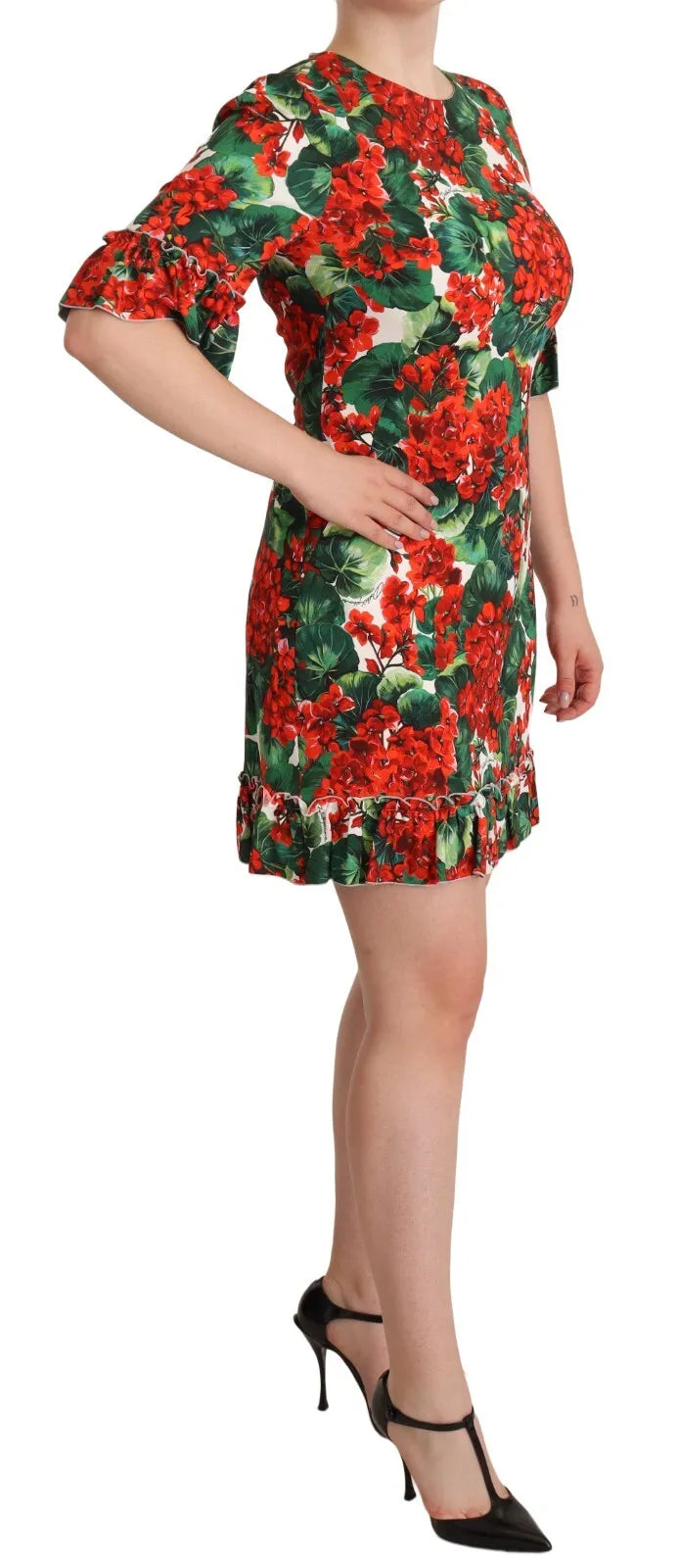 Dolce & Gabbana Roodgroene Portofino-Print Poplin Midi-jurk